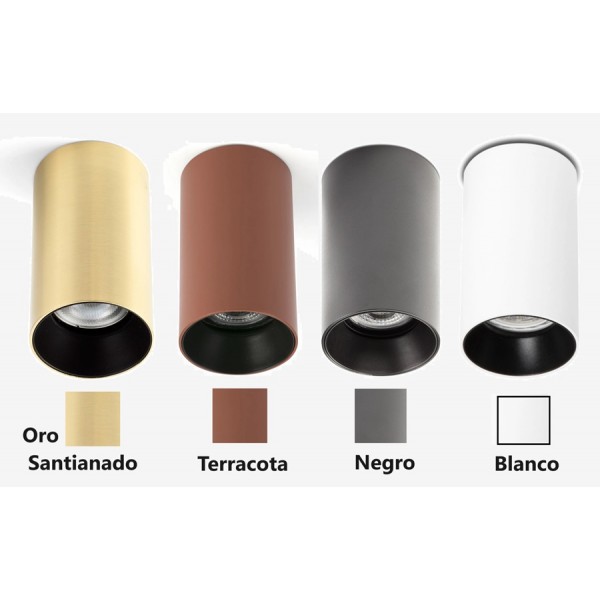 Foco LED superficie Redondo φ60*105mm Blanco, Negro, Terracota ó Oro para Lámpara GU10/MR16