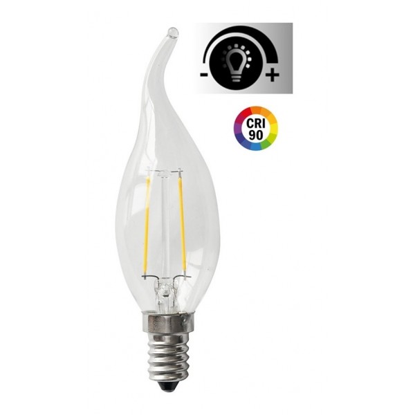 Lámpara LED Vela Clara Flama E14 4W Filamento 2700ºK CRI90 Regulable