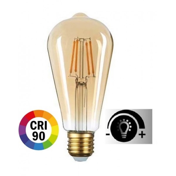 Lámpara LED Edison ST58 Gold E27 7,5W Filamento 2500ºK CRI90 Regulable