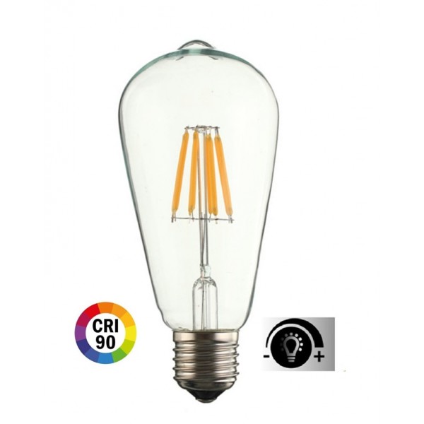 Lámpara LED Edison ST58 Clara E27 7,5W Filamento 2700ºK CRI90 Regulable