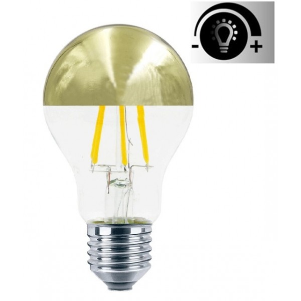 Lámpara LED Standard Clara Cupula espejo Oro E27 Filamento 6W 2700ºK 595lm Regulable