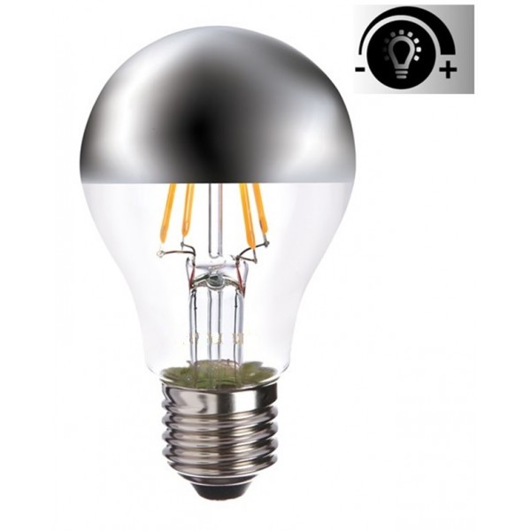 Lámpara LED Standard Clara Cupula espejo Plata E27 Filamento 7W 2700ºK 800lm Regulable