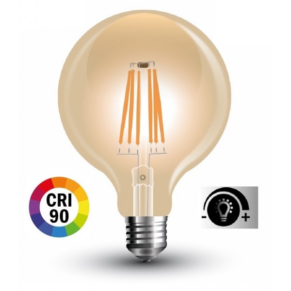 Lámpara LED Globo 125mm Gold E27 7W Filamento 2500ºK CRI90 Regulable
