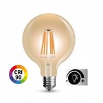 Lámpara LED Globo 95mm Gold E27 7,5W Filamento 2500ºK CRI90 Regulable