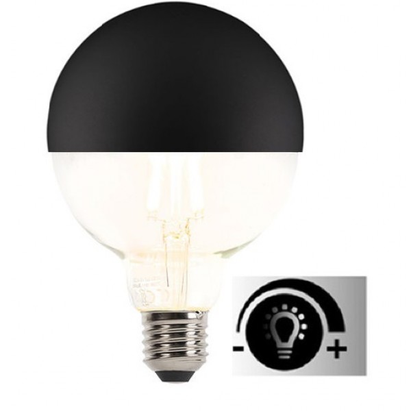 Lámpara LED Globo 125mm Clara Cupula Negra E27 6W Filamento 2700ºK Regulable