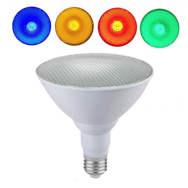 Lámpara LED PAR38 E27 15W 230V, angulo 120º IP65, colores