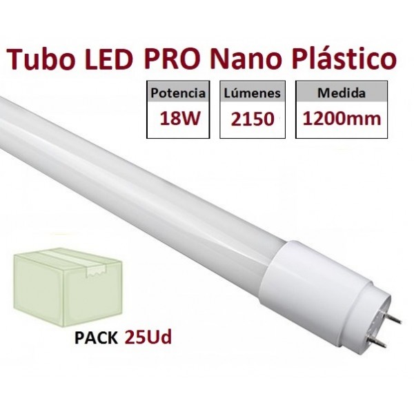 Tubo LED T8 1200mm Nano PC 18W, conexión 1 lado, Caja de 25 ud x 4,88€/ud.