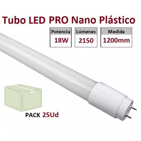 Tubo LED T8 1200mm Nano PC 18W, conexión 1 lado, Caja de 25 ud x 8,00€/ud.