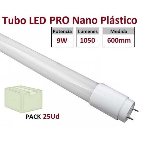 Tubo LED T8 600mm Nano PC 9W, conexión 1 lado, Caja de 25 ud x 3,60€ ud.