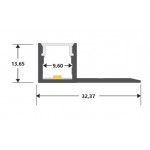 Perfil Aluminio Empotrar integración obras modelo B, para tiras LED hasta 20mm, barra 2 Metros - completo- (desde 8,00€/m))