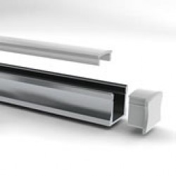 Perfil Aluminio Superficie 17x15mm. para tiras LED, barra de 3 Metros -completo-