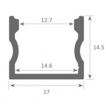 Perfil Aluminio Superficie 17x15mm. para tiras LED, barra de 3 Metros -completo-