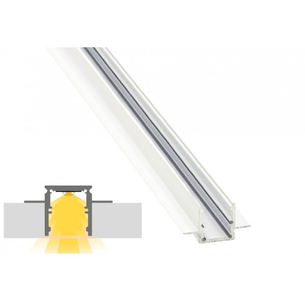 Perfil Aluminio Blanco Techo Empotrar 34,4x19,7mm. para tiras LED, barra 2 Metros