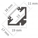 Perfil Angulo aluminio anodizado 45º 19x19mm para tiras LED, barra 2 Metros