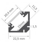 Perfil Angulo aluminio anodizado 22x22mm para tiras LED, 6mts (2 tramos de 3 Metros)