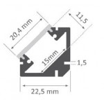 Perfil Angulo aluminio anodizado Negro 22x22mm para tiras LED, 6mts (2 tramos de 3 Metros)