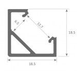 Perfil Aluminio Anodizado Angulo Plata 18x18mm. para tiras LED, barra 2 mts.