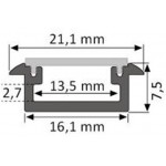 Perfil empotrar aluminio anodizado 21x8mm para tiras LED, 6 Metros (2 tramos de 3mts)