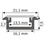 Perfil empotrar aluminio anodizado 21x8mm para tiras LED, barra 2 Metros