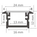 Perfil empotrar aluminio anodizado Negro 24x12mm para tiras LED, 6 mts (2 tramos de 3 mts)