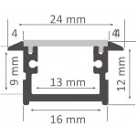 Perfil empotrar aluminio anodizado 24x12mm para tiras LED, barra 2 Metros