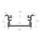 Perfil empotrar aluminio anodizado 28x12mm para tiras LED, barra 2 Metros