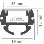 Perfil Redondo aluminio anodizado 19mm para tiras LED, barra 2 Metros
