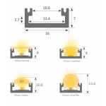 Perfil Superficie aluminio anodizado Negro 16x7mm para tiras LED, 6 mts (2 tramos de 3 mts)