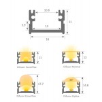 Perfil Superficie aluminio anodizado 16x11mm para tiras LED, barra 2 Metros