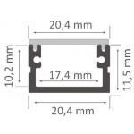 Perfil superficie aluminio anodizado Negro 20x11mm para tiras LED, barra 2 Metros