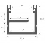 Perfil superficie aluminio anodizado Negro 20,4x19,8mm para tiras LED, barra 2 Metros