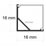 Perfil Aluminio Angulo 16x16mm. ECO para tiras LED, barra 2 Metros -Completo