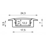 Perfil Aluminio Empotrar LINE Blanco 24x7mm. para tiras LED, barra de 3 Metros