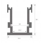 Perfil Empotrar Pisable Suelo de aluminio anodizado en plata 20,80x26mm, barra 2 Metros