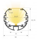 Perfil Redondo aluminio lacado Blanco 39mm para tiras LED, 6mts (2 tramos de 3 Metros)