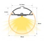Perfil Aluminio anodizado con difusor Redondo PRO 30mm. para tiras LED, barra 2 Metros -completo-