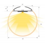 Perfil Aluminio anodizado para difusor Redondo 60mm. para tiras LED, barra 3 Metros