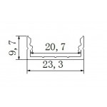 Perfil Aluminio Superficie 23,3x10mm. para tiras LED, barra 2 metros -Completo- (a 7,00€/mt)