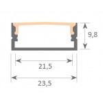 Perfil Aluminio Superficie 23,5x10mm. para tiras LED, barra 2 metros