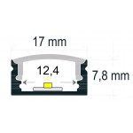 Perfil Aluminio Superficie Negro ECO 17x7mm. para tiras LED, barra de 2 Metros -completo- (a 4,20€/m)