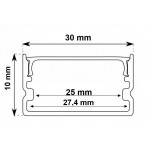 Perfil Aluminio Superficie 30x10mm. para tiras LED, barra 2 metros -Completo-