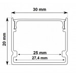 Perfil Aluminio Superficie 30x20mm. para tiras LED, barra 2 metros -Completo-