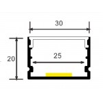Perfil Aluminio Superficie 30x20mm. para tiras LED, barra 2 metros -Completo-, Aluminio, Blanco ó Negro
