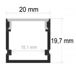 Perfil Aluminio Superficie ECO 20x19,7mm. para tiras LED, barra 2 metros -Completo-