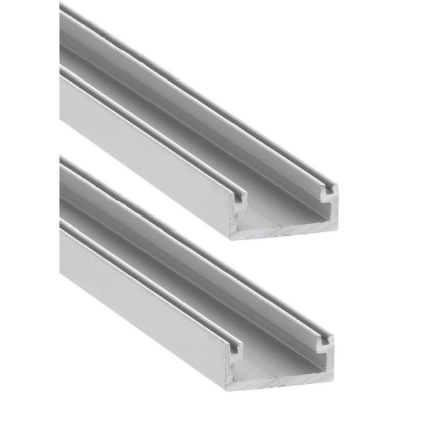 Perfil Superficie aluminio anodizado 16x7mm para tiras LED, 6 mts (2 tramos de 3 mts)