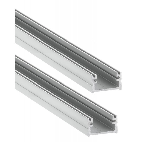 Perfil Superficie aluminio anodizado 16x11mm para tiras LED, 6 mts (2 tramos de 3 mts)