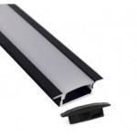 Perfil Aluminio Empotrar BASIC Negro 23x8mm. para tiras LED, barra 2 Metros -completo-