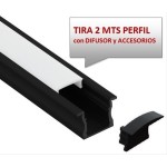 Perfil Aluminio Empotrar BASIC Negro 23x15mm. para tiras LED, barra 2 Metros -completo- (a 12,00€/mt.)
