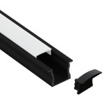 Perfil Aluminio Empotrar ECO Negro 24x15mm. para tiras LED, barra 2 Metros -completo- (a 9,00€/mt.)