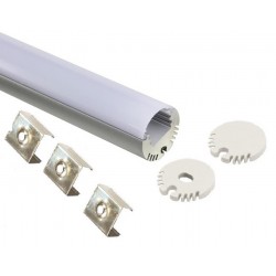 Perfil Aluminio anodizado Redondo 21x17mm. ECO para tiras LED, barra 2 Metros -completo-